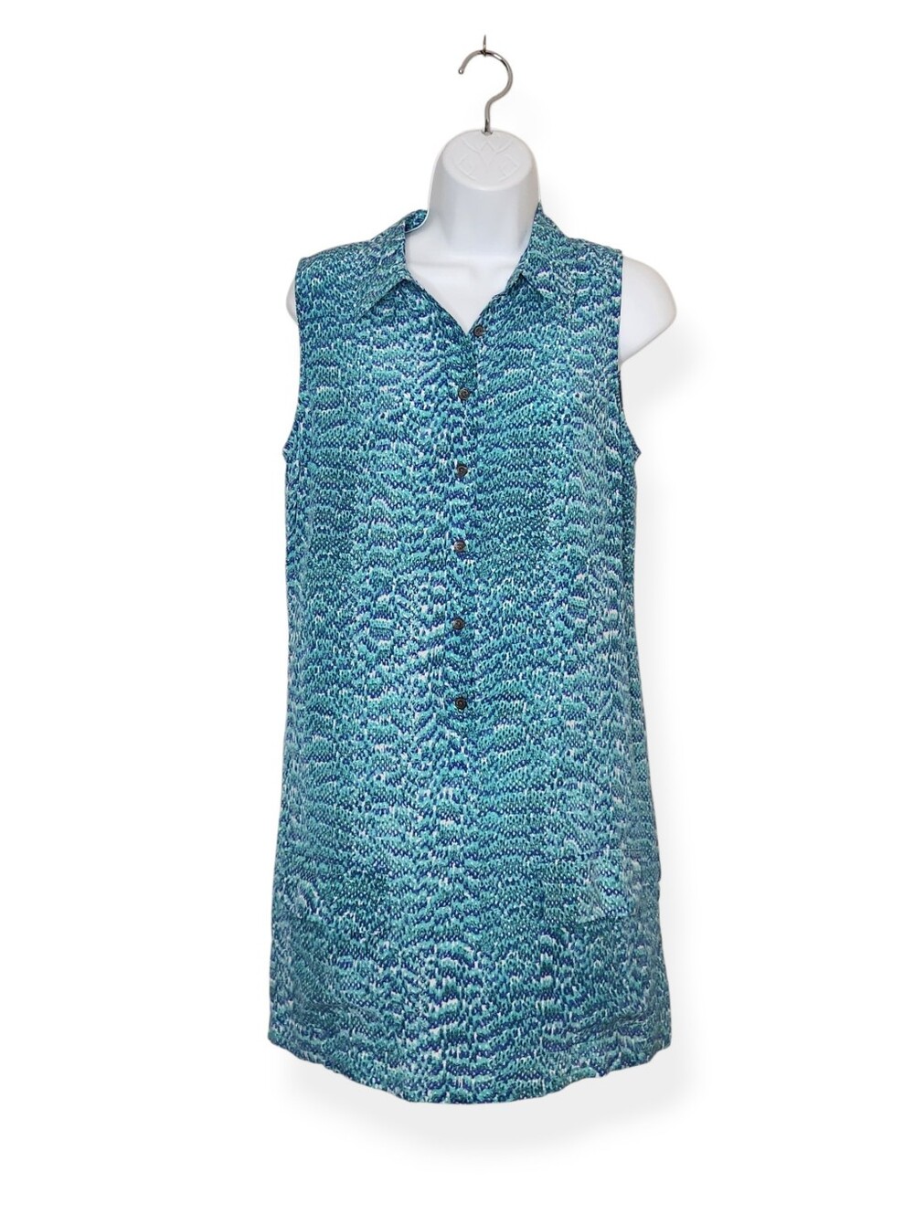 Equipment Femme Silk Sleeveless Dress in Aqua & Blue Abstract Print Size Small